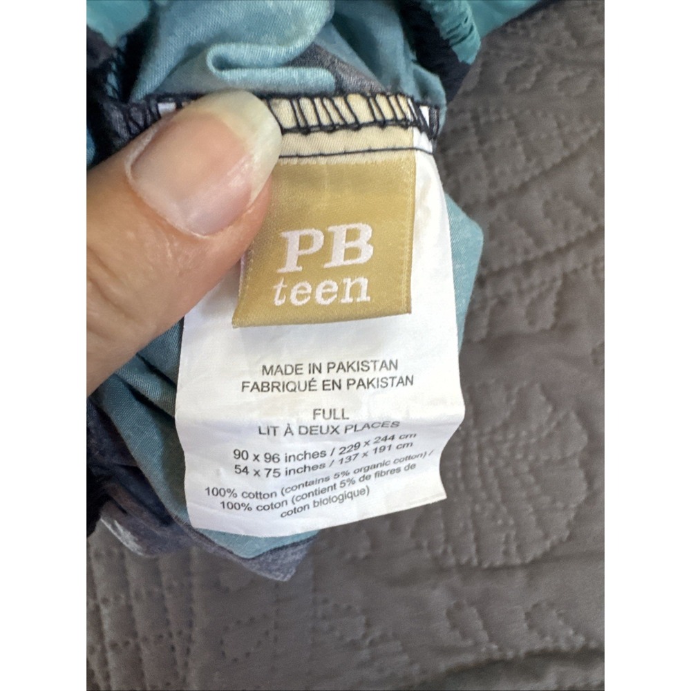 Pottery Barn Teen Wide Stripe Fitted Sheet Full/Double Navy Blue Cotton Bedding - Picture 3 of 4